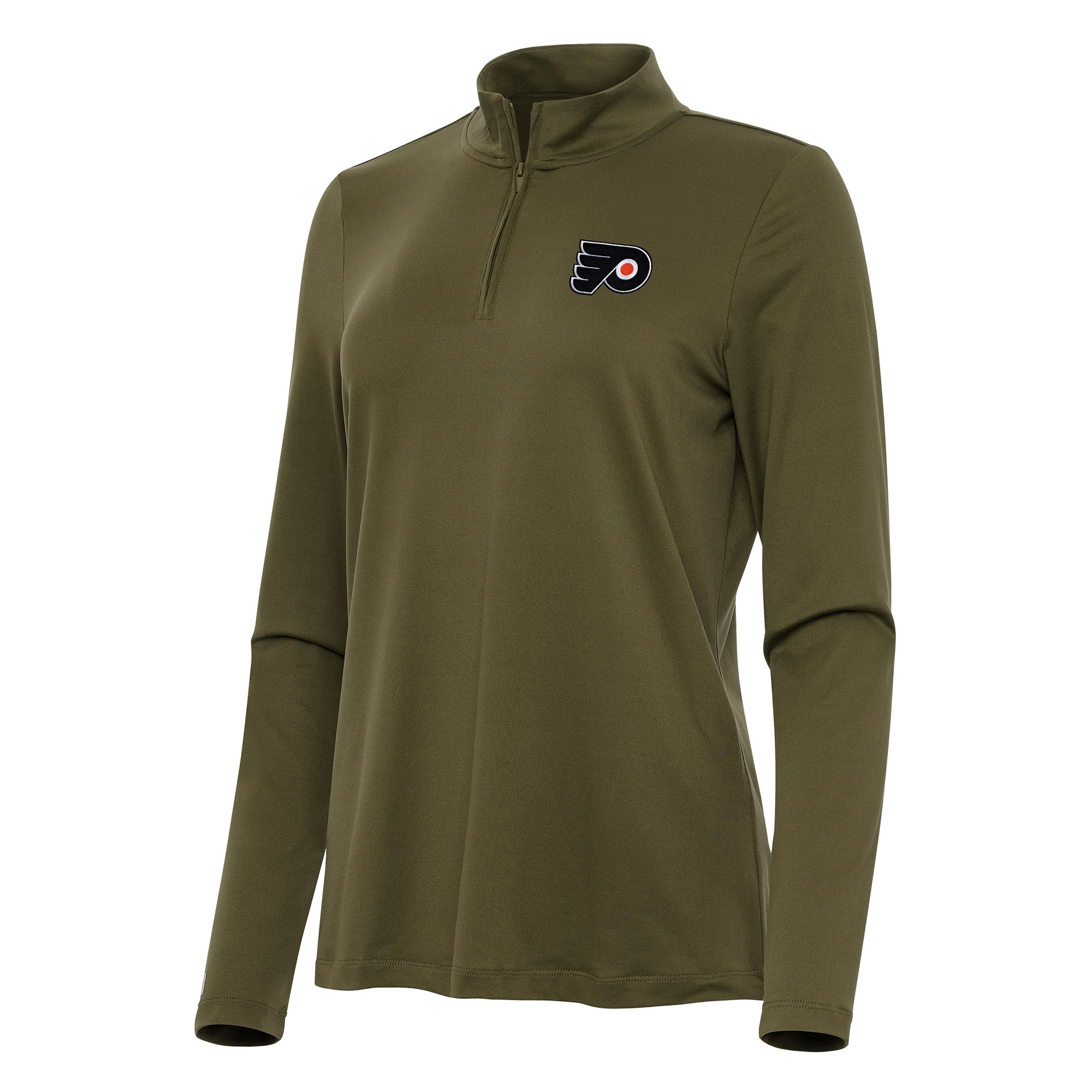 Women's Antigua Olive Philadelphia Flyers Reprocess Quarter-Zip Top